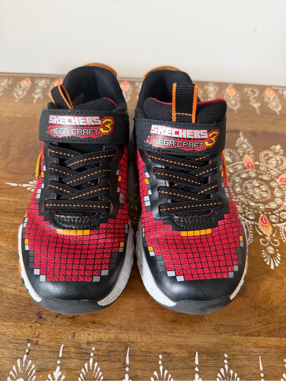 Skechers Kids Mega-Craft Red & Black Pixel-Print Light-Up Sneakers